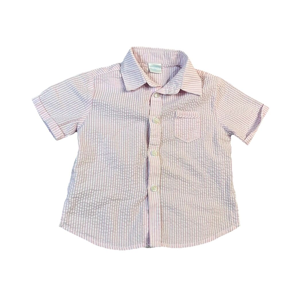 Edgehill Collection Pink Striped Seersucker Button Up Dress Shirt Boys Size 18M